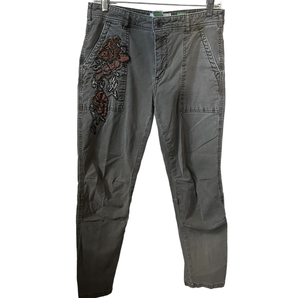 Anthropologie Army Green Embroidered/Beaded The Wanderer Chino Size 28.